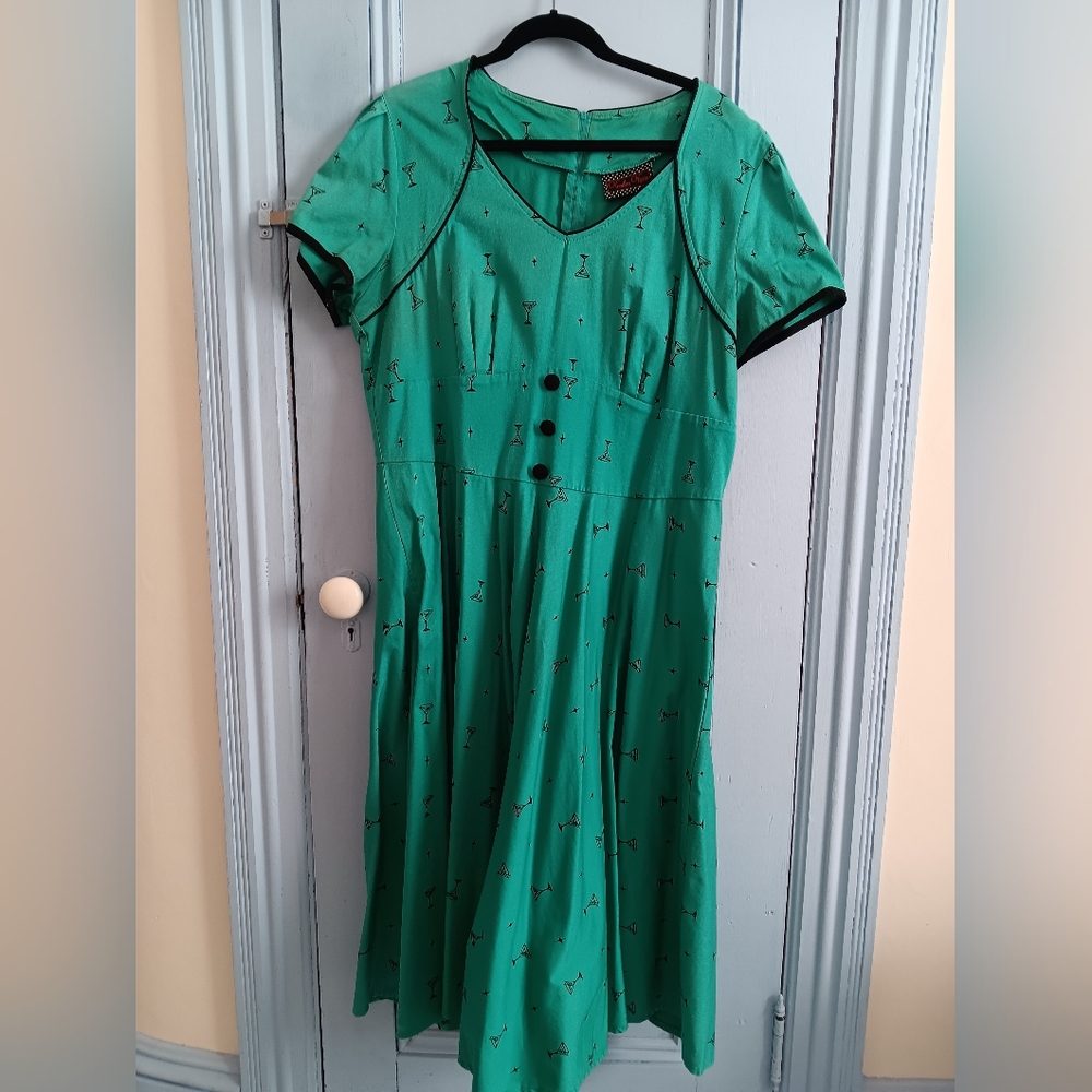 Green Cocktail Pin Up Print Dress